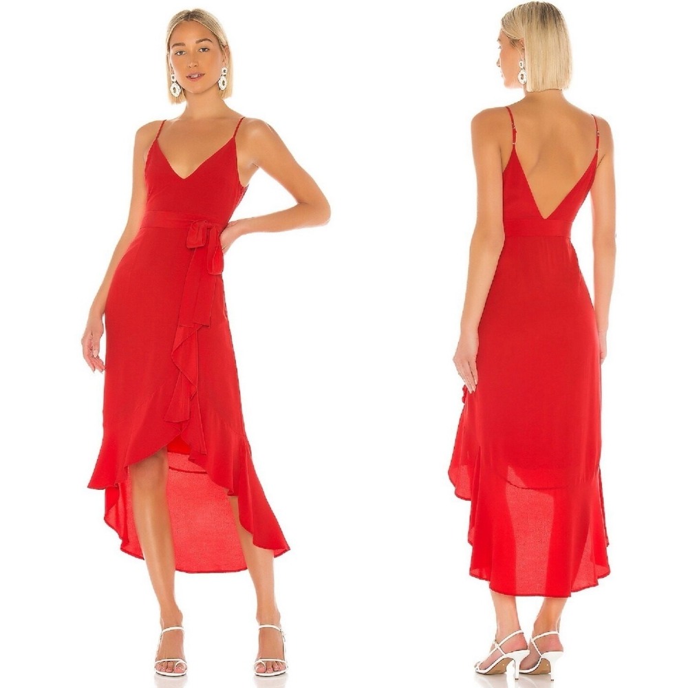Lovers + Friends Women's Red V-Neck Sleeveless Bridget Midi Dress Size‎ Small